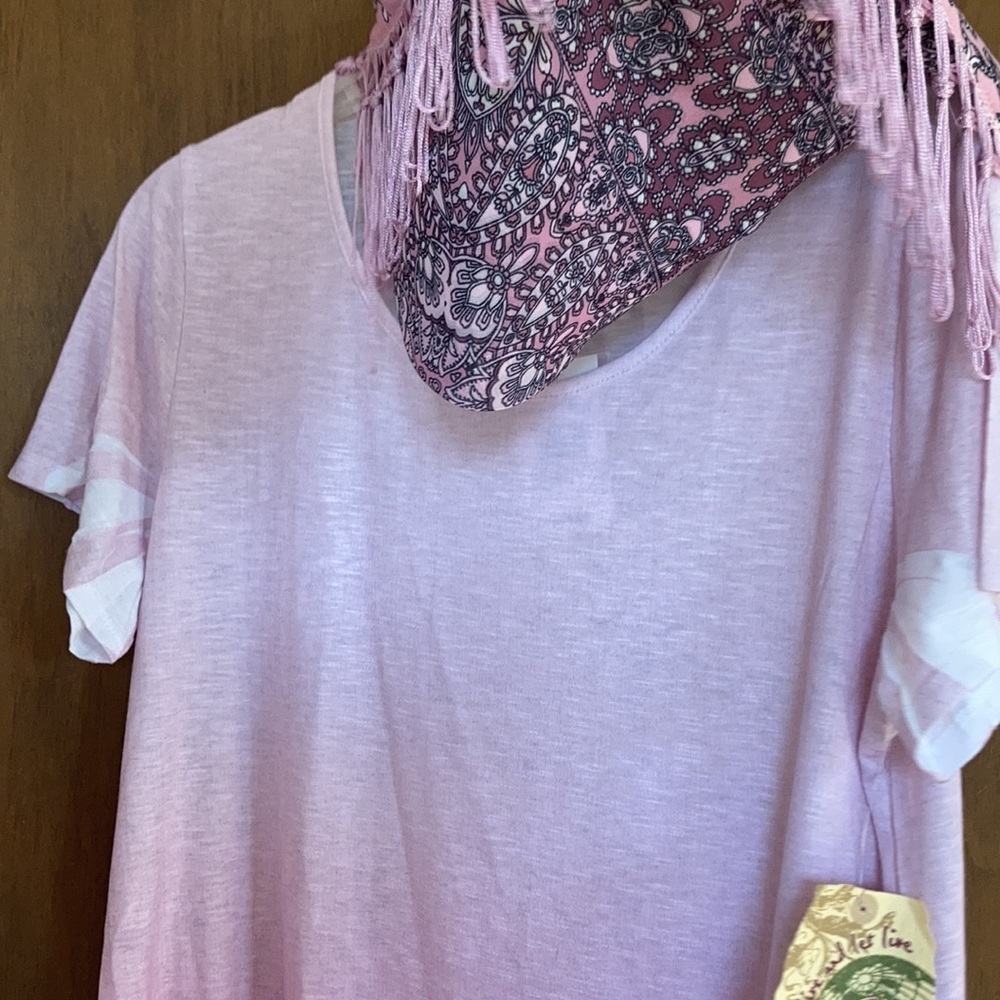 One World top mauve ombre w boho print at bottom & matching scarf L - Picture 6 of 17
